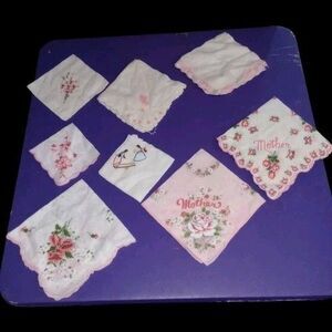Vintage Multicolor Floral Handkerchief Lot 8 Mother Hankies Lace Embroidered